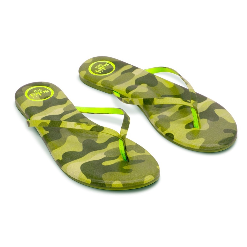 NWT Solei Sea Indie Camo Citron Sandal Camouflage Leather Sandal Green US 8 EU39 - Picture 1 of 11
